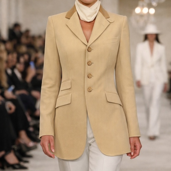 Ralph Lauren Collection Wool Lamb Leather Blazer Long Jacket Equestrian Tailored - Picture 16 of 16